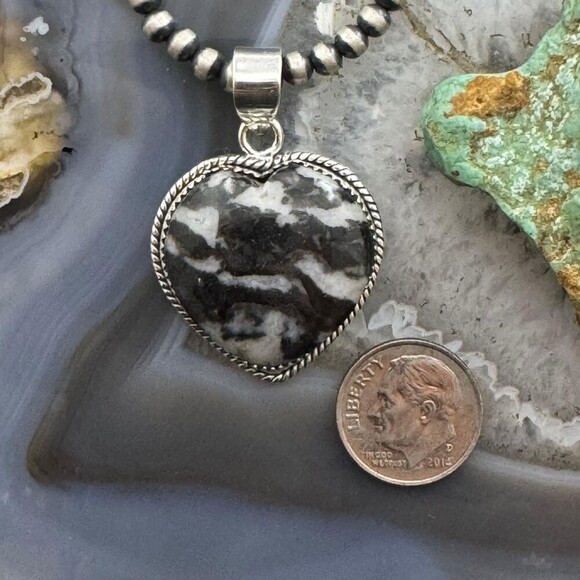 Sterling Silver Southwestern Style White Buffalo Heart Shape Pendant For Women - Picture 8 of 10